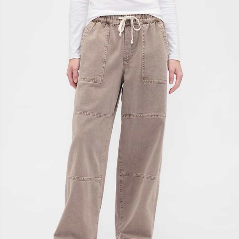 GAP Wide Leg Drawstring Patch Pocket Pants - Taupe